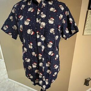 Denim & Flower Festive Navy Shirt with Santa Design